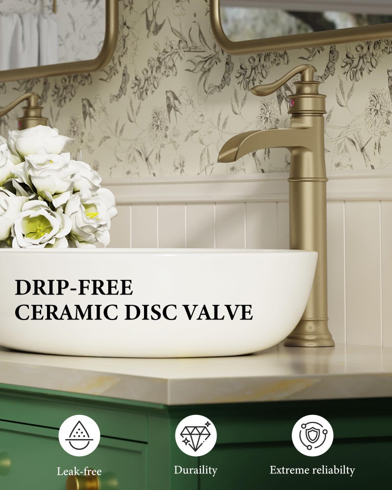 Homevacious Waterfall Vessel Sink Faucet Brass Single Handle 1 Hole Bathroom Sink Faucet with Pop Up Drain Without Overflow Oil Rubbed Bronze Tall Bathroom Faucets Homevacious - Image 5